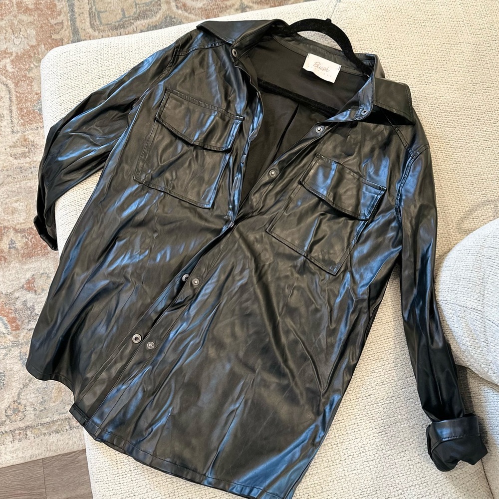 Cider Shiny Black Shirt Jacket
